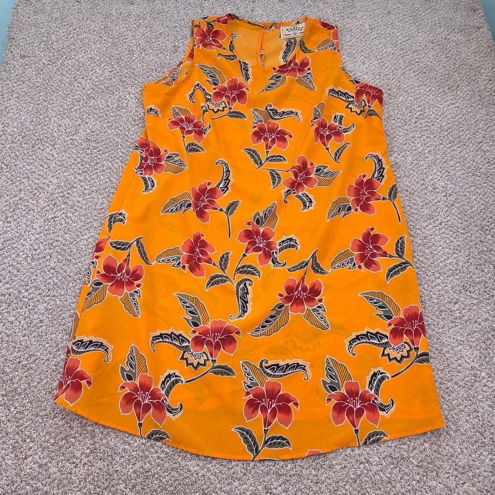 VTG 90s Tickets Clothing Floral Shift Dress Size 20 Orange Tropical Hibiscus